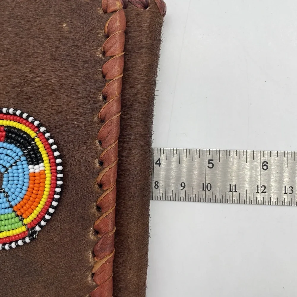 Vintage Native American Womens‎ Wallet Handmade Cowhide Beaded Vegetable Dyed